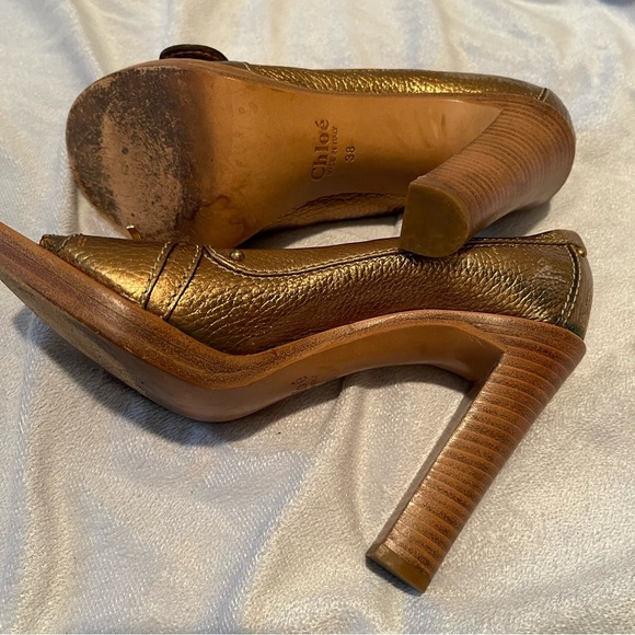 Chole mettalic peep toe stacked heels, size 38 - Picture 10 of 12